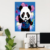 Panda in uniform en vuurwerk | AI Art Poster (Thuiskantoor)