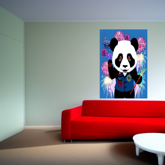 Panda in uniform en vuurwerk | AI Art Poster