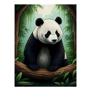 Panda in weelderig groen perfect poster