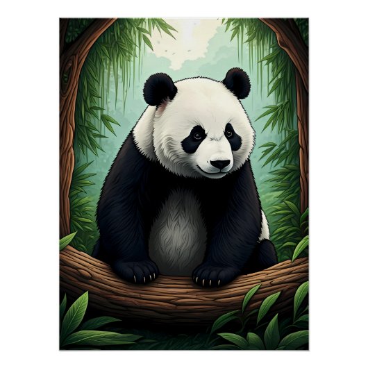Panda in weelderig groen perfect poster (Voorkant)