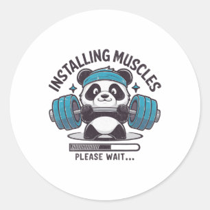 Panda installeren van spieren aub wachten gewichth ronde sticker