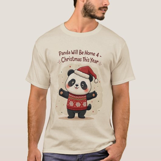 Panda is dit jaar thuis met Kerstmis T-shirt (Voorkant)