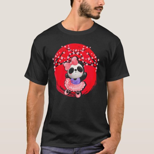 Panda Japan Flag Sakura Cherry Blossom Tree Japane T-shirt (Voorkant)