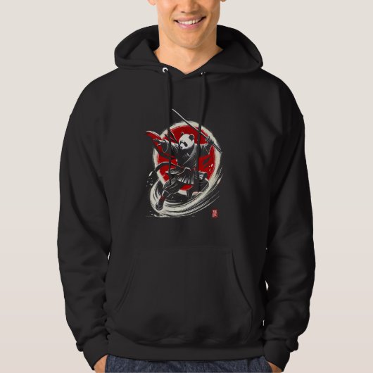 Panda Japanese Ninja Samurai Warrior Japan Mannen Hoodie (Voorkant)