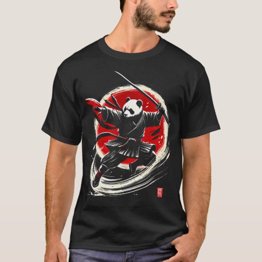 Panda Japanse Ninja Samurai Krijger T-shirt (Voorkant)
