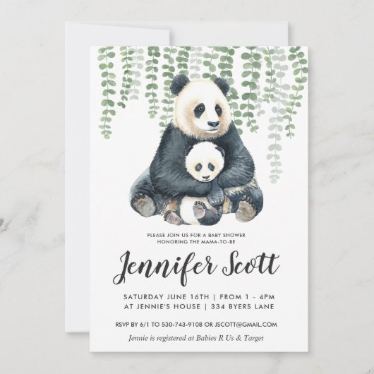 Panda Jungle Baby Shower Uitnodiging (Voorkant)