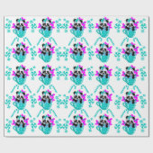 Panda Kerst Blauwgroen inpakpapier (Vlak)