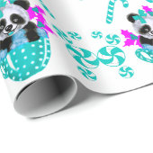 Panda Kerst Blauwgroen inpakpapier (Rol Hoek)