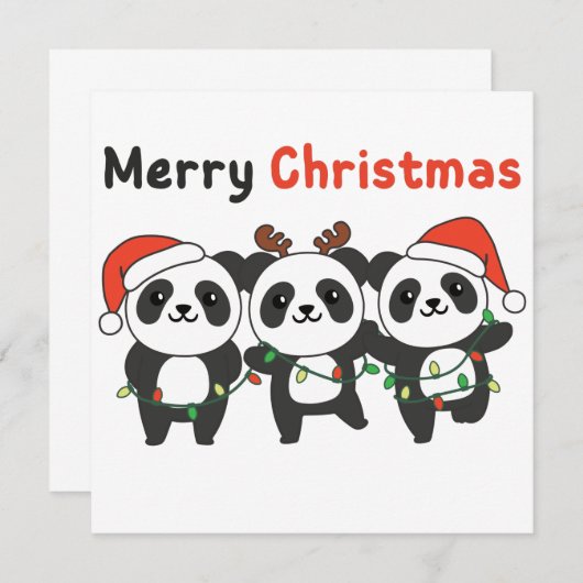 Panda Kerst Dieren Pandas Prettig Kerstfeest Uitno Kaart (Voorkant / Achterkant)