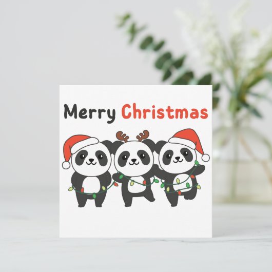 Panda Kerst Dieren Pandas Prettig Kerstfeest Uitno Kaart (Staand voorkant)