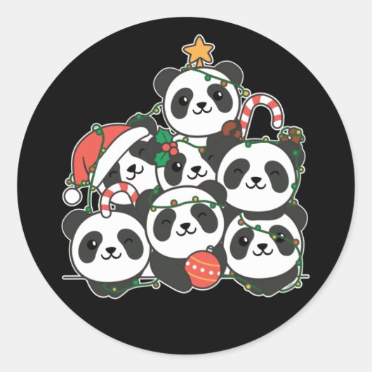 Panda kerstboom Funny Animal Kerstmis Classi Ronde Sticker (Voorkant)