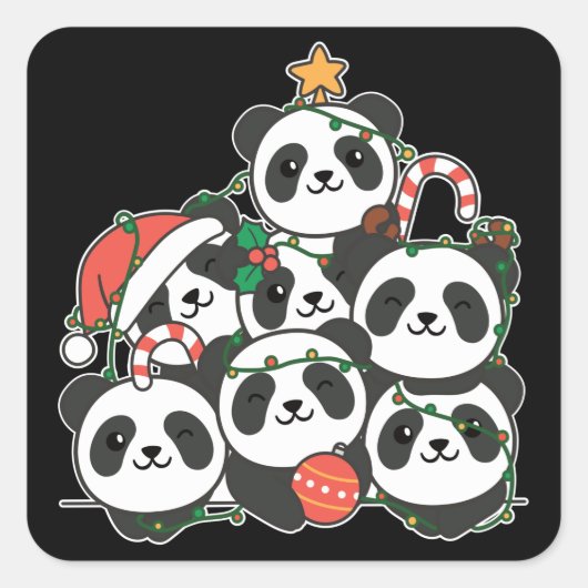 Panda kerstboom Funny Animal Kerstmis Square Vierkante Sticker (Voorkant)