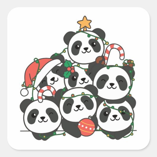 Panda kerstboom Funny Animal Kerstmis Vierkante Sticker (Voorkant)