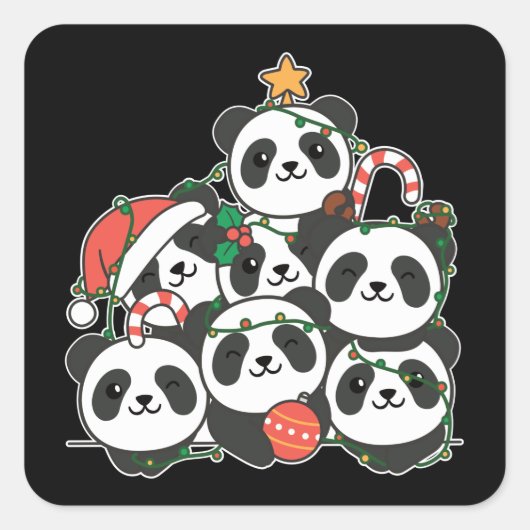 Panda kerstboom Funny Animal Kerstmis Vierkante Sticker (Voorkant)