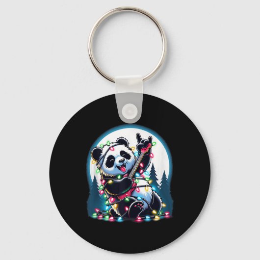 Panda Kerstboom Lights Funny Xmas Panda Lover Sleutelhanger (Voorkant)
