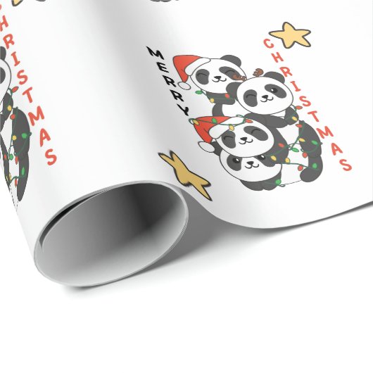 Panda kerstboomdieren Pandas Cadeaupapier (Rol Hoek)