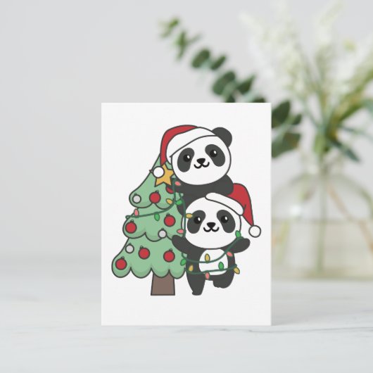 Panda kerstboomdieren Pandas Feestdagenkaart (Staand voorkant)