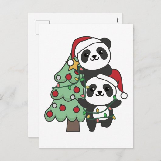 Panda kerstboomdieren Pandas Feestdagenkaart (Voorkant / Achterkant)