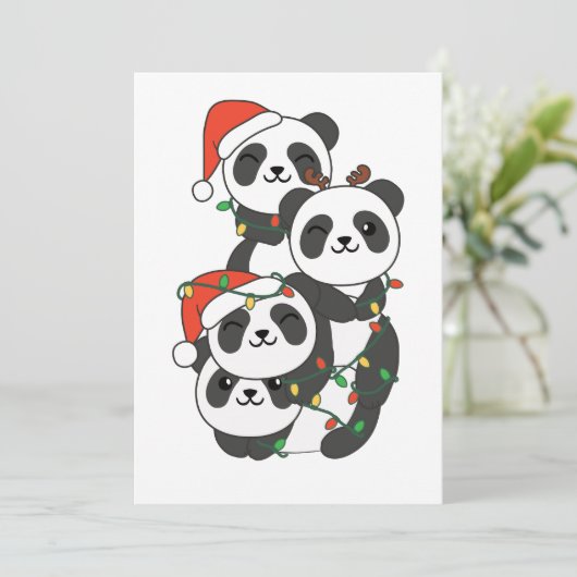 Panda kerstboomdieren Pandas Feestdagenkaart (Staand voorkant)