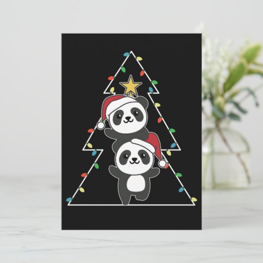 Panda kerstboomdieren Pandas Feestdagenkaart (Staand voorkant)