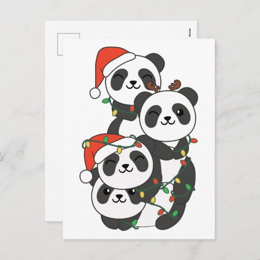Panda kerstboomdieren Pandas Holi Feestdagenkaart (Voorkant / Achterkant)
