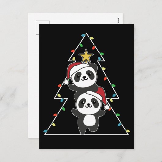 Panda kerstboomdieren Pandas Holi Feestdagenkaart (Voorkant / Achterkant)