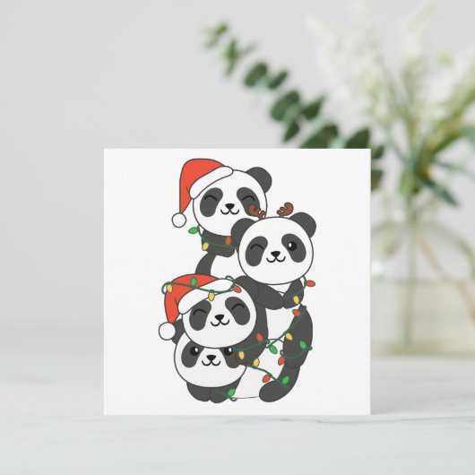 Panda kerstboomdieren Pandas Holi Feestdagenkaart (Staand voorkant)