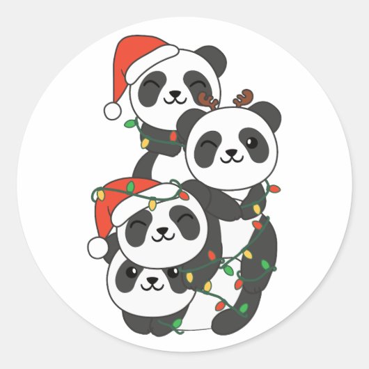 Panda kerstboomdieren Pandas Ronde Sticker (Voorkant)
