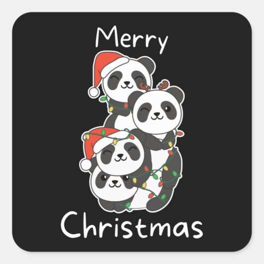 Panda kerstboomdieren Pandas Squa Vierkante Sticker (Voorkant)