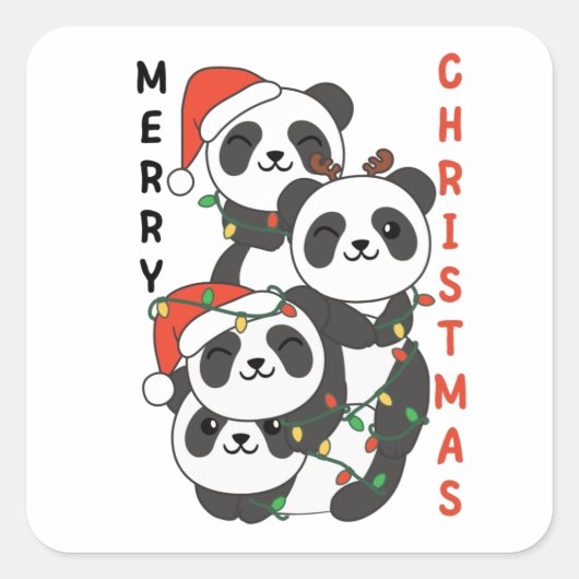 Panda kerstboomdieren Pandas Squa Vierkante Sticker (Voorkant)