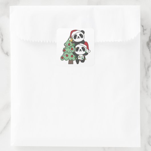 Panda kerstboomdieren Pandas Vierkante Sticker (Tas)