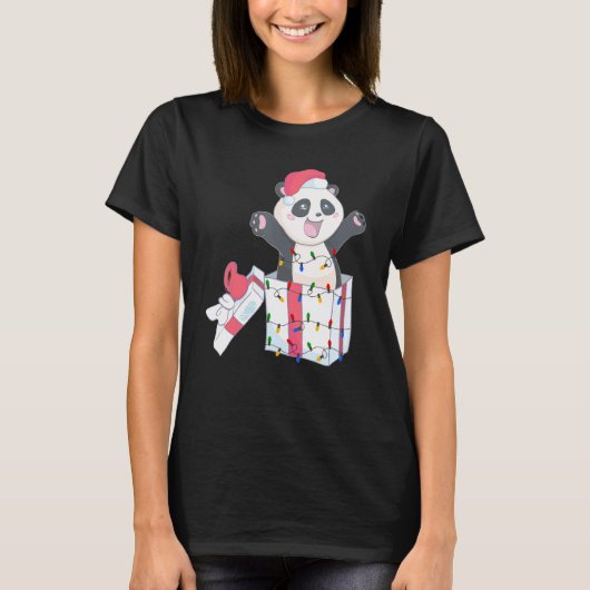 Panda kerstboomverlichting Kinder kerstman T-shirt (Voorkant)