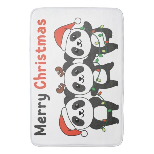 Panda Kerstdieren Pandas Merry Kerstmis Badmat (Voorkant Verticaal)