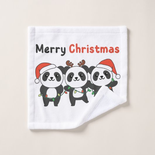 Panda Kerstdieren Pandas Merry Kerstmis Washandje (Wasdoekje)
