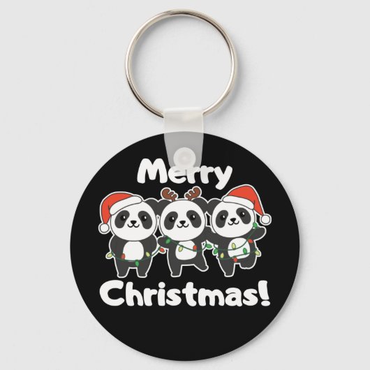 Panda Kerstdieren Pandas Merry kerstsleutel Sleutelhanger (Voorkant)
