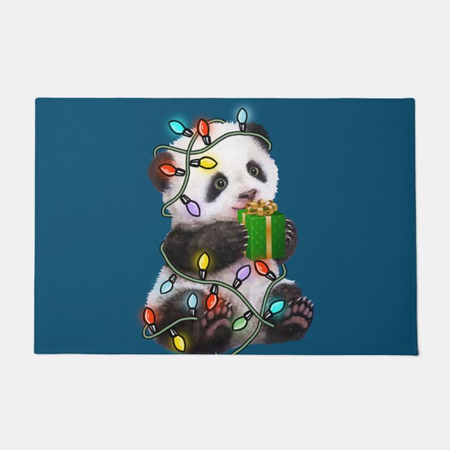 Panda-kerstlampjes met kerstlampjes voor voetgange deurmat (Voorkant)