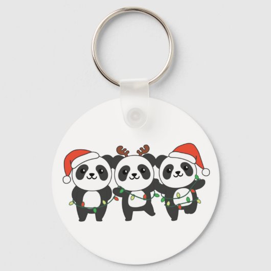 Panda Kerstmis Dieren Cute Pandas Keyc Sleutelhanger (Voorkant)