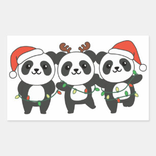 Panda Kerstmis Dieren Cute Pandas Squa Rechthoekige Sticker