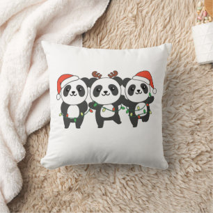 Panda Kerstmis Dieren kletteren de pan uit boven Kussen