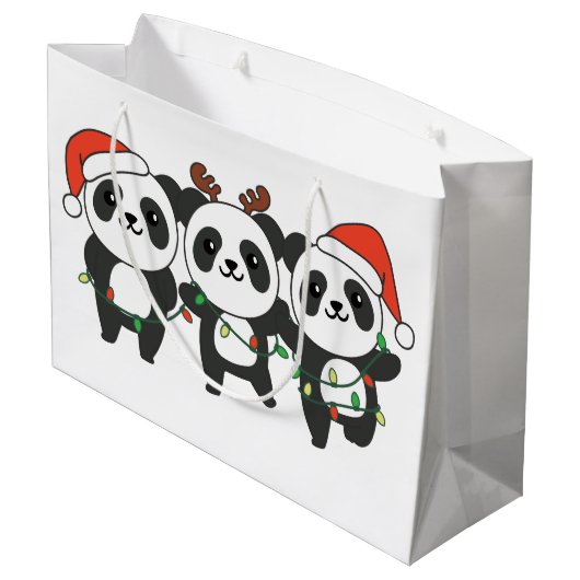Panda Kerstmis Dieren Pandas Larg Groot Cadeauzakje (Achterkant Gekanteld)