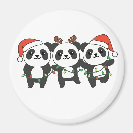 Panda Kerstmis Dieren Pandas Magn Magneet (Voorkant)