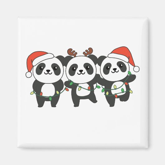 Panda Kerstmis Dieren Pandas Magn Magneet (Voorkant)