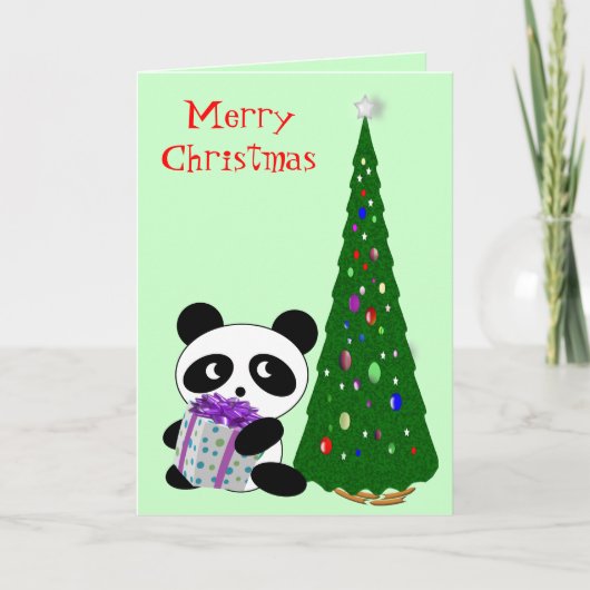 Panda Kerstmis Feestdagen Kaart (Voorkant)