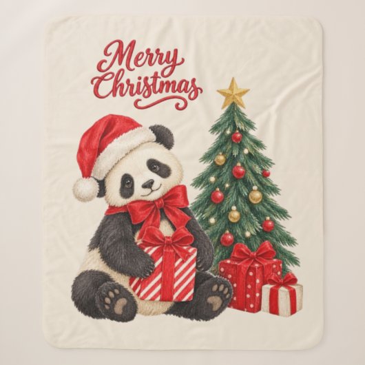 Panda Kerstmis Sherpa Deken (Voorkant)
