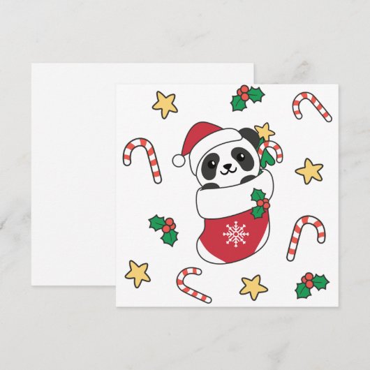 Panda Kerstmis Sneeuw Winter Dieren Pandas Feestdagenkaart (Voorkant / Achterkant)