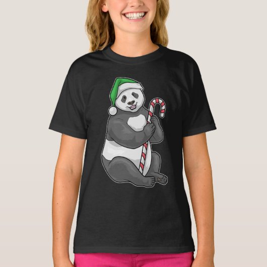Panda Kerstmis Snoepstok T-shirt (Voorkant)
