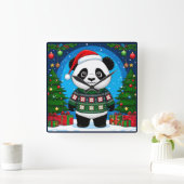 🐼 Panda Kerstsfeer Huisstijl Vierkante Klok (Huis)