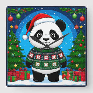 🐼 Panda Kerstsfeer Huisstijl Vierkante Klok