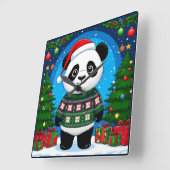 🐼 Panda Kerstsfeer Huisstijl Vierkante Klok (Hoek)