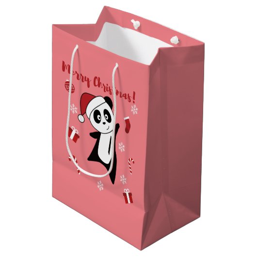 Panda Kerstsneeuwwinterdieren Pandas Medium Cadeauzakje (Voorkant Gekanteld)